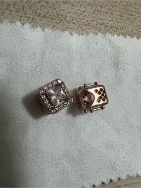 Pandora Rose Gold Square CZ Charm Bead Pair